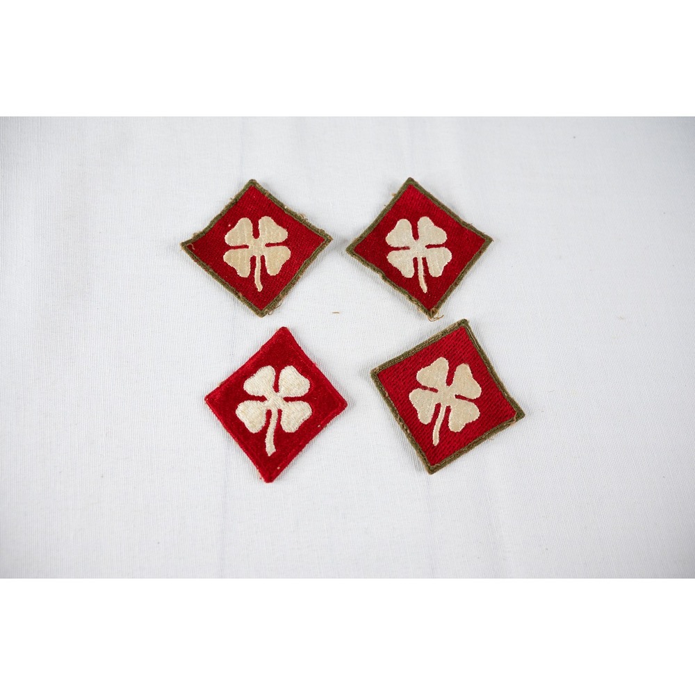 US Army 4th Shoulder Patch Set 4pc Red White Clover Diamond Vintage Insignia